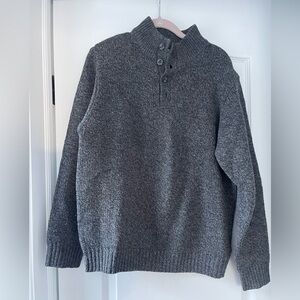 LL Bean Men’s 100% Lambswool Henley Sweater Heather Charcoal Gray Size Medium